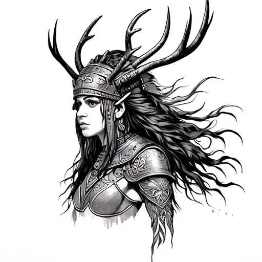 Viking Warrior Woman With Wendigo Headdress