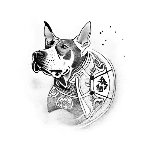 Bull Terrier Samurai With Jiu Jitsu Kani Behind Him