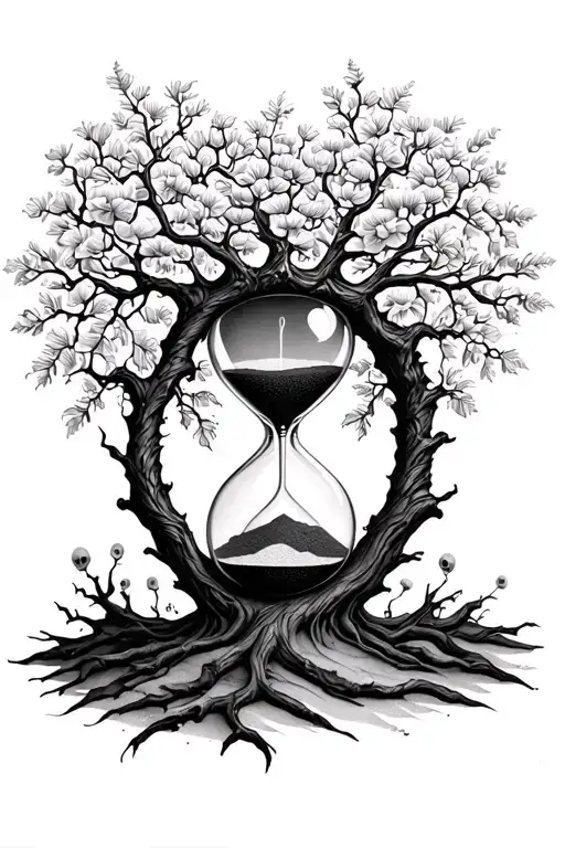 Tree Of Life Forming Hourglass Memento Mori In Sand Within Hourglass