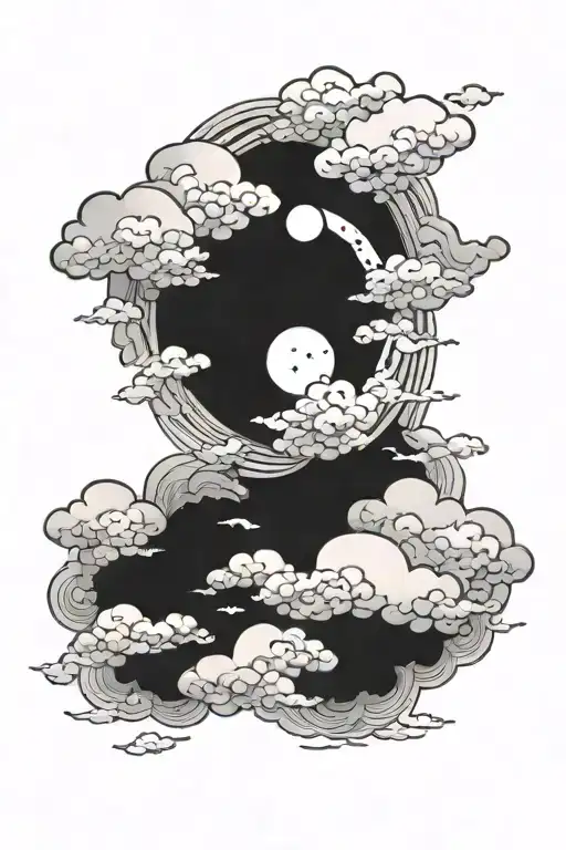Japanese Clouds United With A Moon