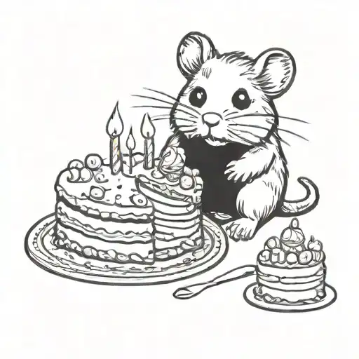 Cartoon Hamster Eating Birthday Cake With Two Candles