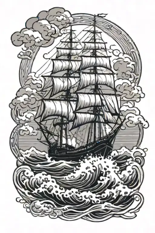 Water And Ship Sailing Through Stormy