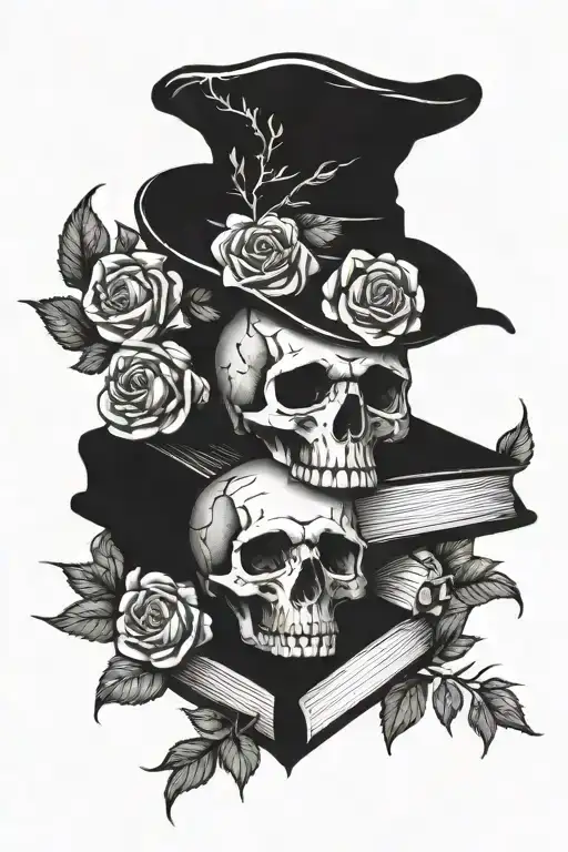 Stack Of Book With Skull And Roses And Mouse