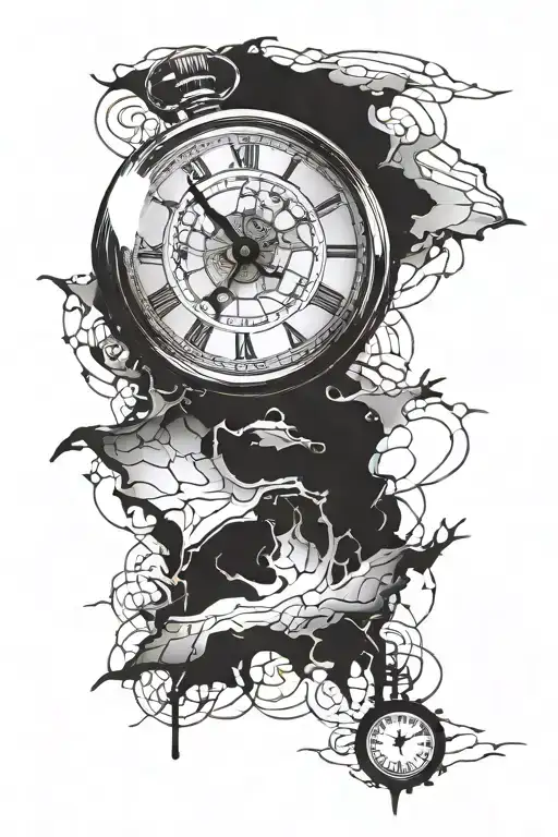 Broken Clock Map Tattoo Design