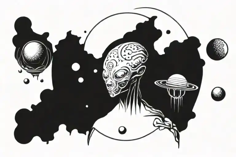 Alien Surrounded By Planets Orbiting