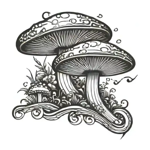 A Music Note Morphing Into A Mushroom With A Subtle Wave Design