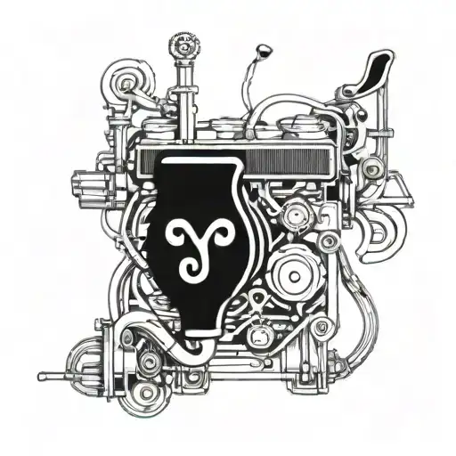 A Detailed Car Engine Intertwined With Musical Notes And A Subtle Pussy Silhouette