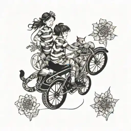 A Playful Tattoo Featuring Kids Riding On Cats Through A Field Of Flowers