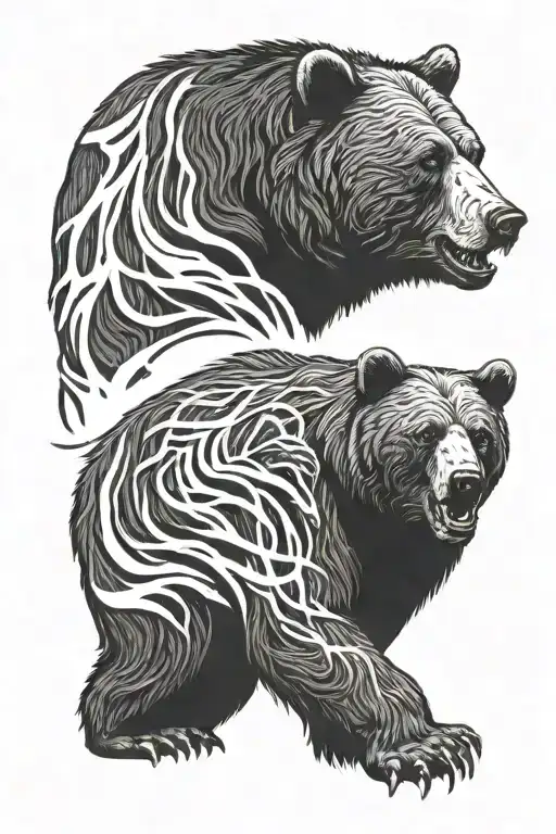 Bear Growling With A Shadow Of 3 Cubs