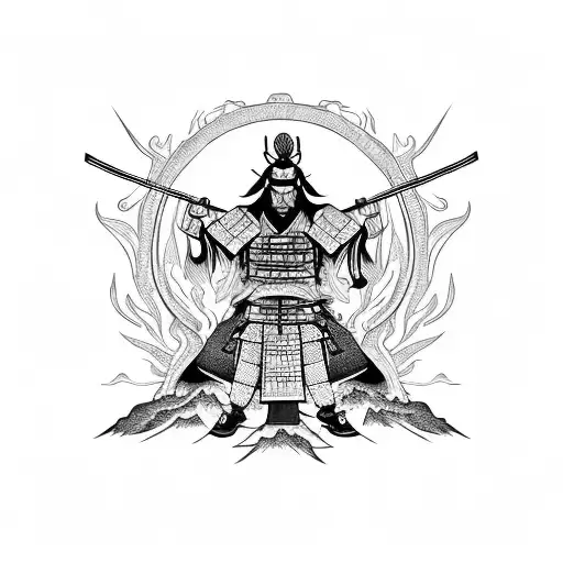 Samurai With Flames In The Forest