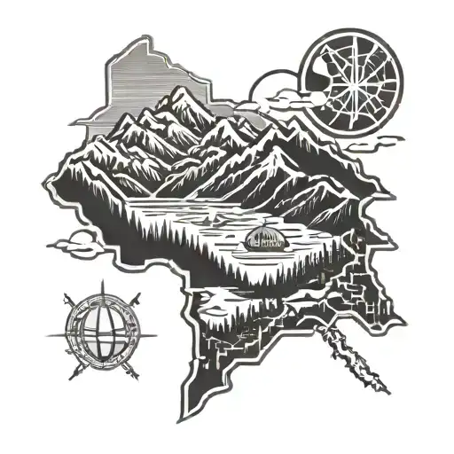 Kodiak Alaska Mountain Scene With Filipino Tribal Design Featuring Basketball