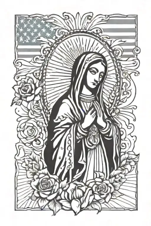 Guadalupe Virgin Mary Whit Mexican Flag On Background