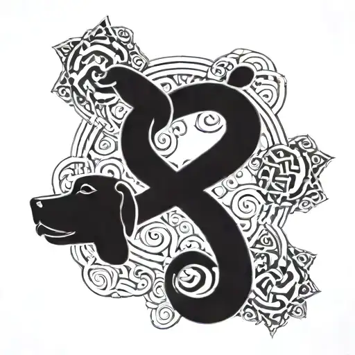A Smoke-filled Background With The Greek Symbol For Infinity Intertwined With A Dog Silhouette
