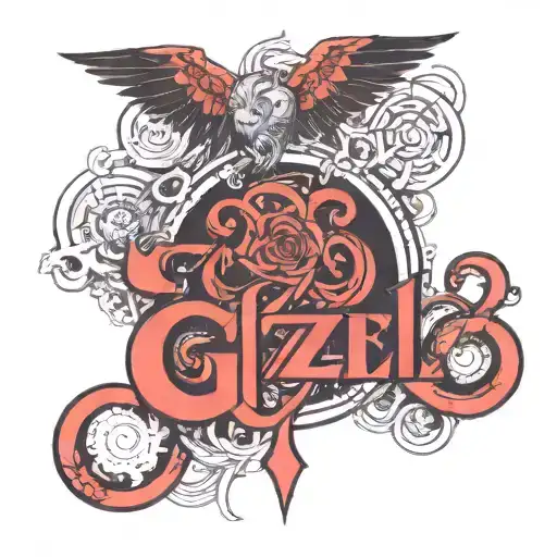 The Word Gizell In Red With Some Shading