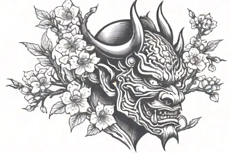 Hannya And Cherry Blossoms Tree Growing