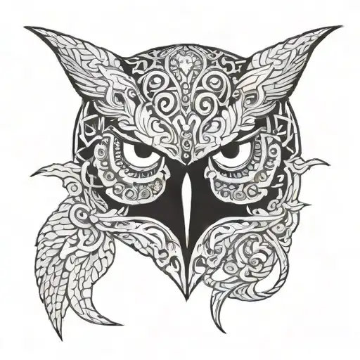 Half Oni Mask Half Owl Face