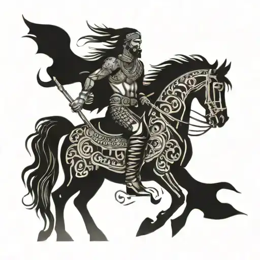 Black Stallion Indian Warrior On A Horse Skulls