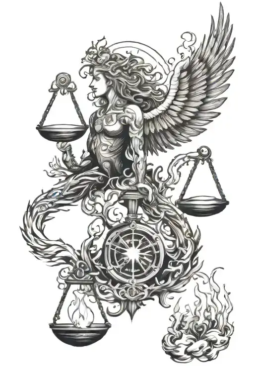 Libra Zodiac And Phoenix Rising From The Ashes