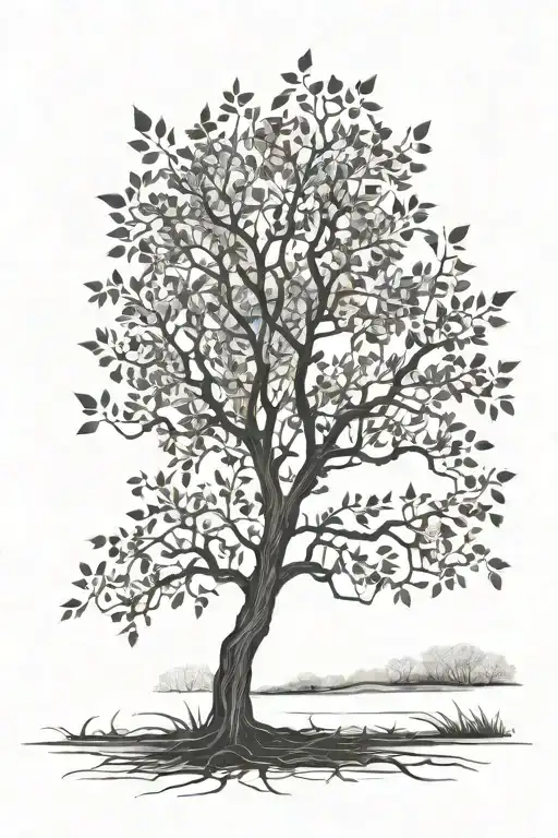 Barren Tree With Leaves On The Ground