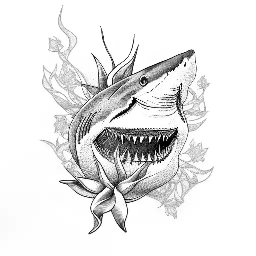 Shark Swimming In Bird Of Paradise Flowers