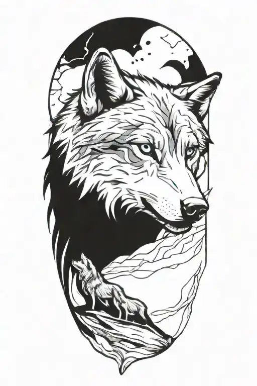 Abstract Howling Wolf In Old Blues Art Style