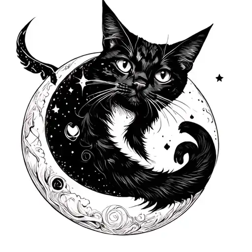 Moon And Cat Ghotic Style