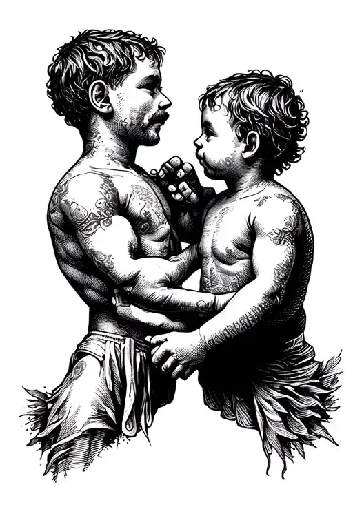 Grenfather And Son Holding Hands