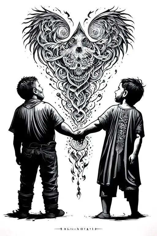 Grenfather And Son Holding Hands Coming Together