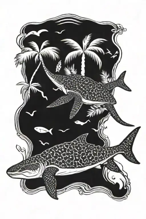 Turtle Whale Shark Palm Trees