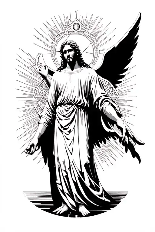 Archangel Gabriel With A Sacred Geometry Background With Rays