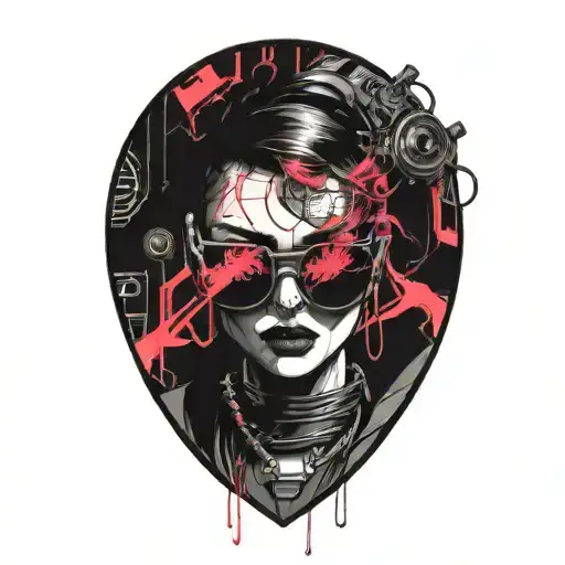 Cyberpunk Inspired Tattoo Lady With Sunglasses