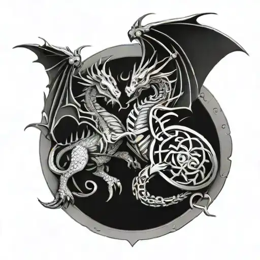 Celtic Dragon And A Warrior With A Shield