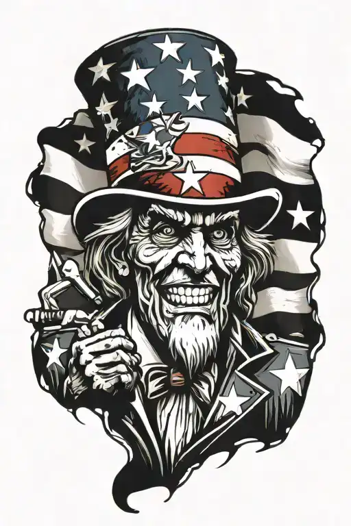 War Torn American Flag Background With Uncle Sam In The Forefront
