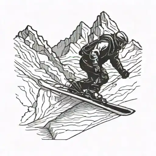 A Minimalist Blackwork Design Of A Skier Carving Down A Mountain Slope