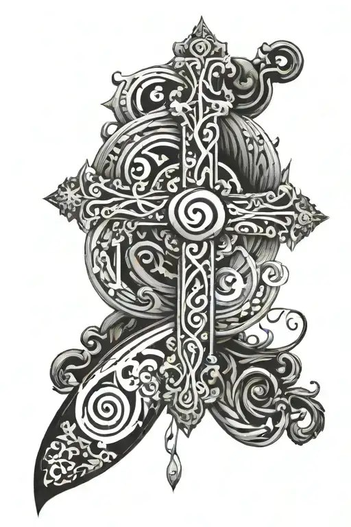 Cross With Spiral Lettering