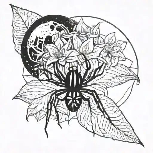 Black Widow Spider As Stem Of A Moon Flower