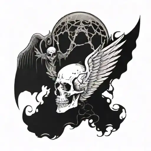 Skull With An Angel Of Death Emerging Out Of It Symbolizing Death