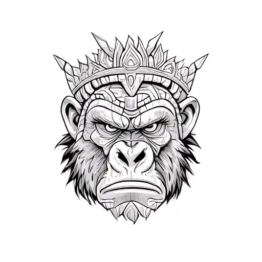 Crowned African Tribe Mask Angry Gorilla