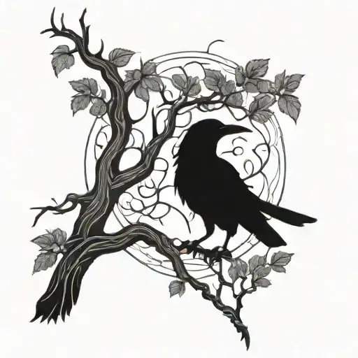 Raven And Tree Growing