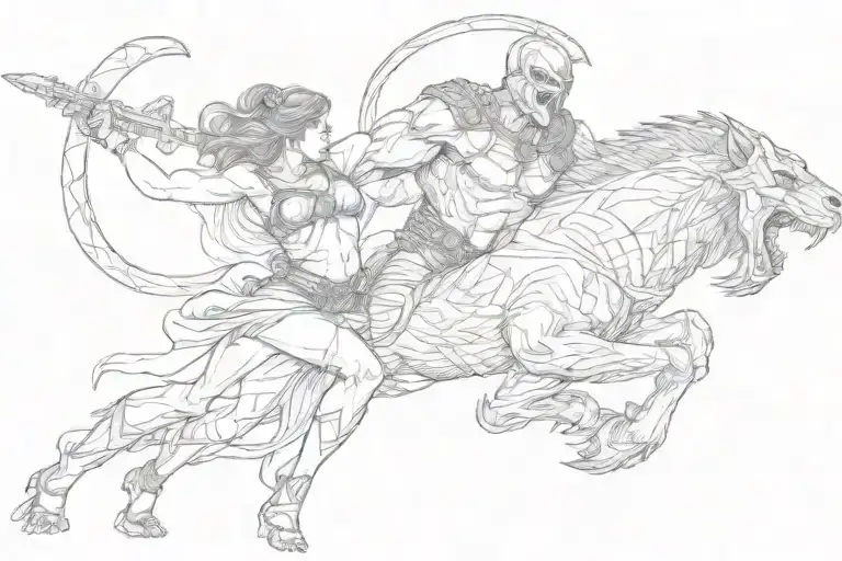 One Spartan And Beautiful Woman Grabbing A Beast