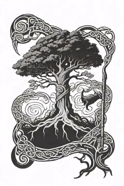 Yggdrasil Tree With Mjolnir Hammer