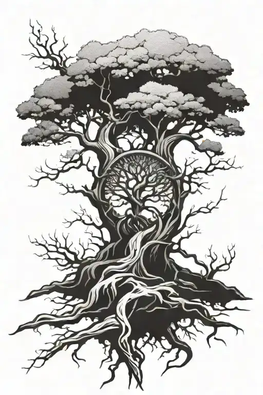 Yggdrasil Tree Tattoo Sketch Style