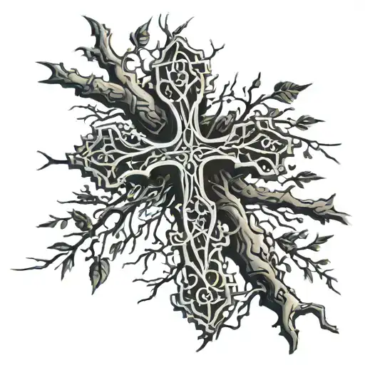 Bold Cross Made Out Of A Tree With Vein Looking Branches