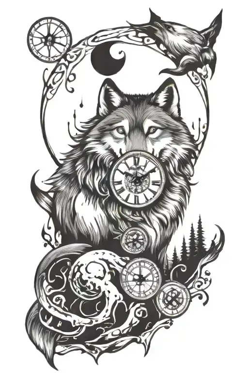 Wolf And Clock Face