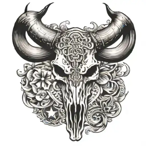 Longhorn Bull Skull With Cross M4 Guns In The Back