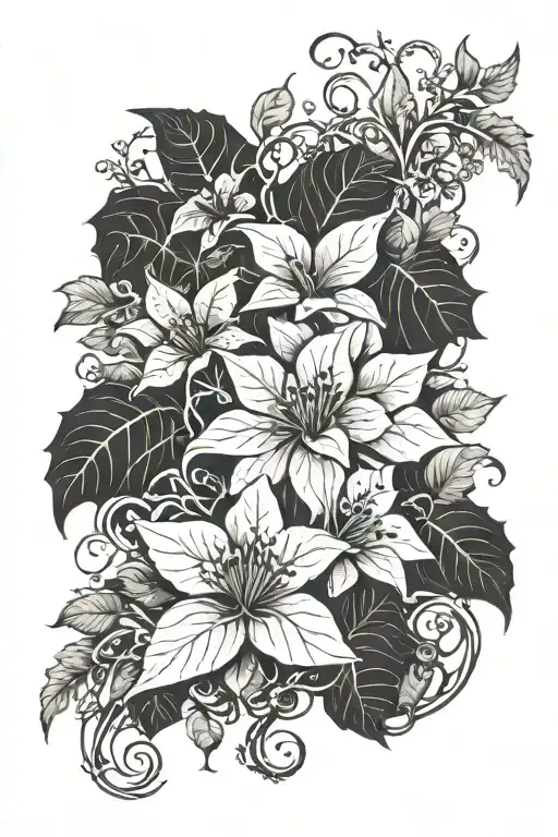 Poison Ivy Vines With Black Lotus Flowers Intertwined