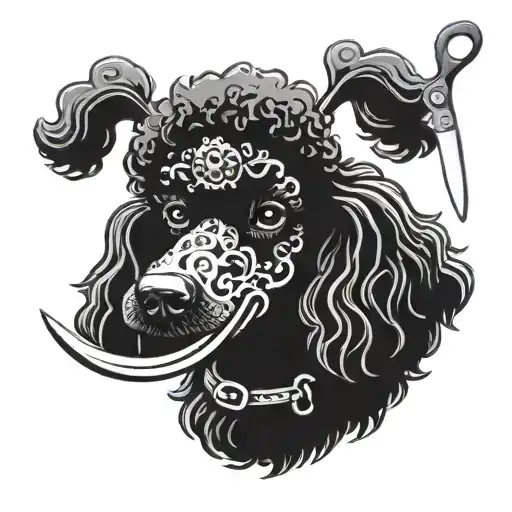 Black Poodle Dog With Scissors