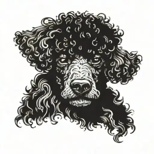 Black Poodle Dog With Three Heads