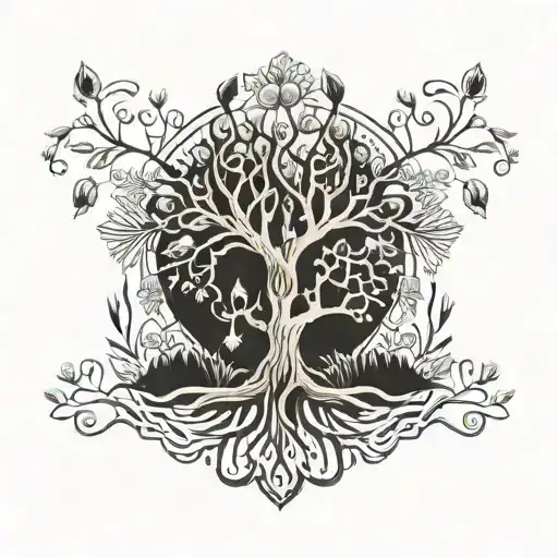 An Intricate Tree Of Life Tattoo Symbolizing Longevity And Plant-based Lifestyle
