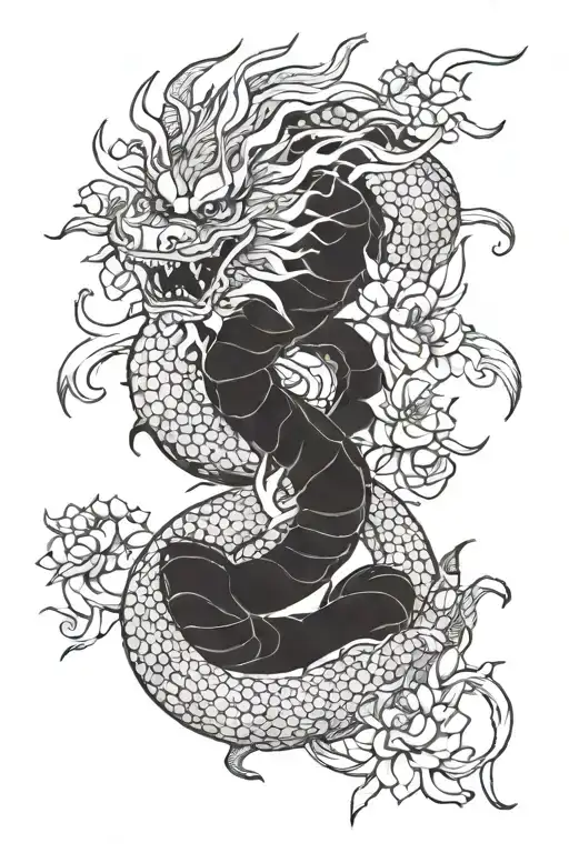 Chinese Dragon With Flowers